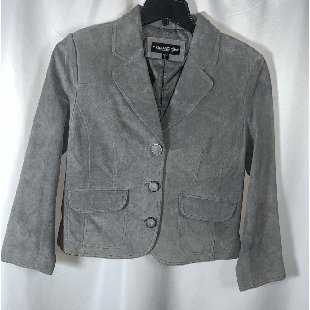 Monterey Bay Clothing Company Gray Suede Leather Woman Blazer Jacket 8P Western